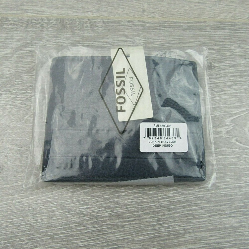 Fossil Lufkin Traveler Leather Deep Indigo Men's Wallet NEW - Picture 12 of 12